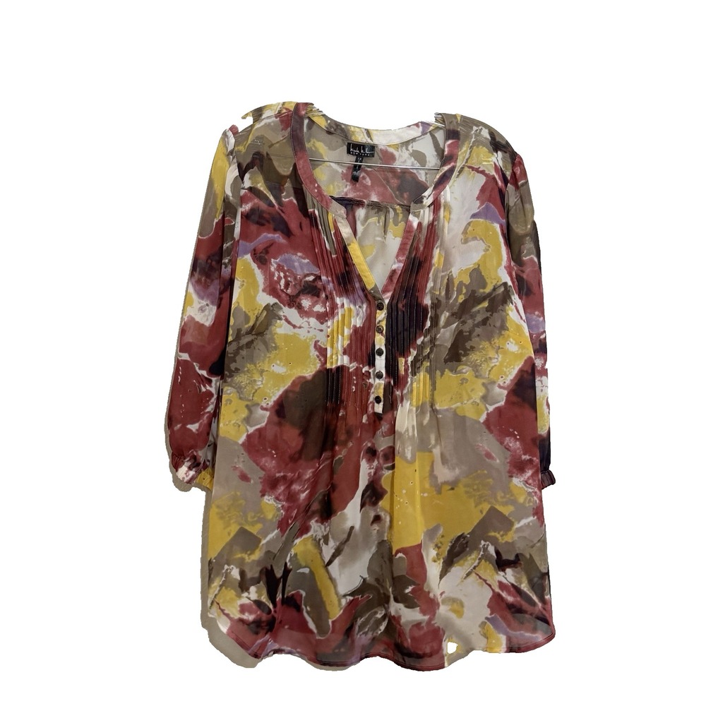 Nicole by Nicole Miller Womens Rose Watercolor Sheer Tunic sz 1X Boho